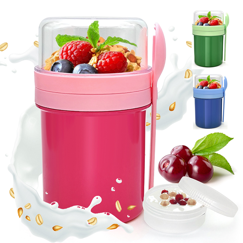 Food Storage Meals - كوب محمول مزدوج الطبقات للشوفان الليلي،